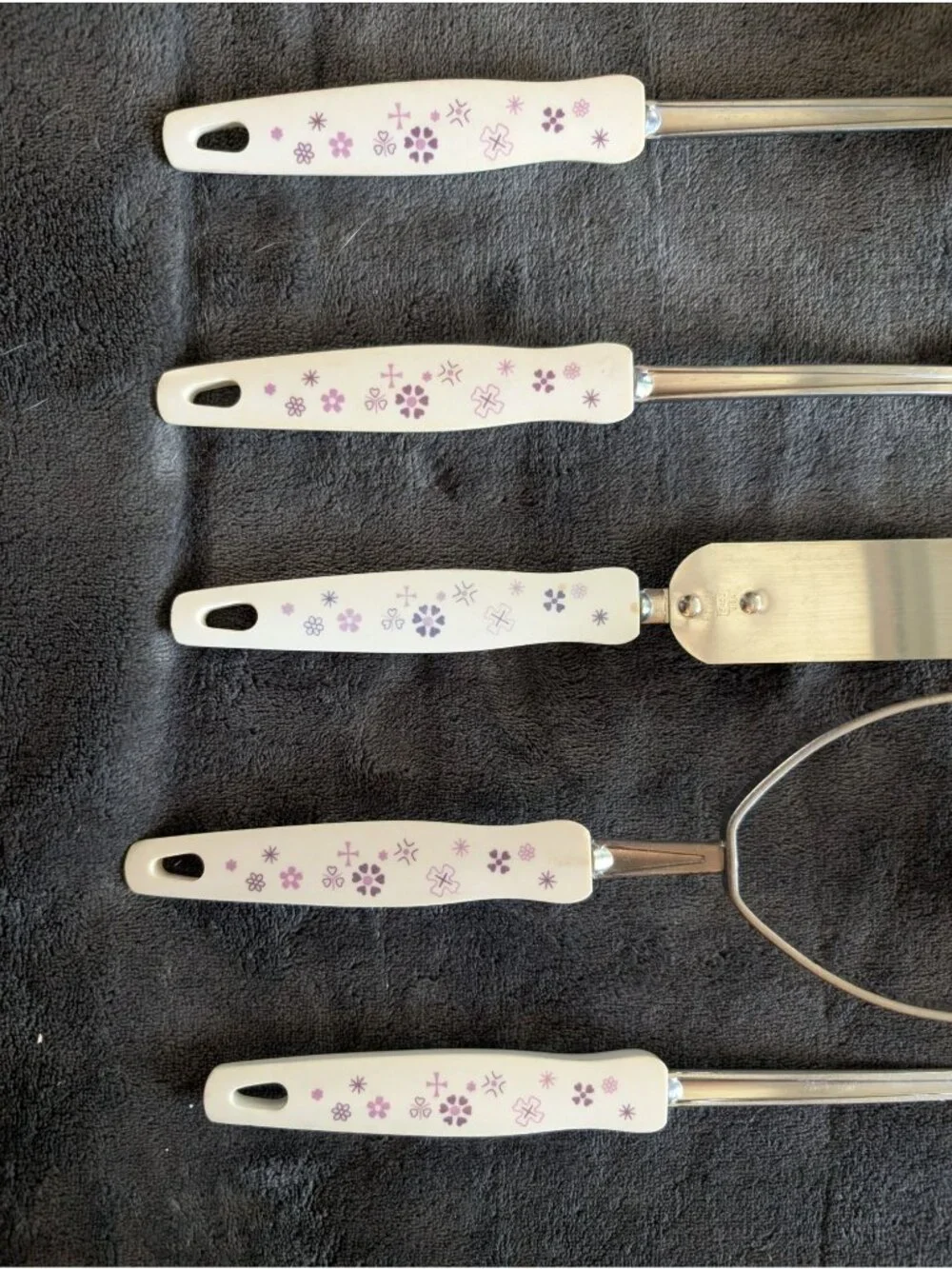 Vintage Mid Century EKCO USA 5-Piece Purple Flower Power Utensil Set